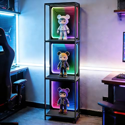 FUSLITE 3 Tier Storage Cabinet with LED Infinity Mirror Light, RGBW Display Cabinet with Adjustable Color Temp for Bedroom Office Gaming Room Decor,Action Figures, Collectibles, Black - style: 3 Tier Cabinet