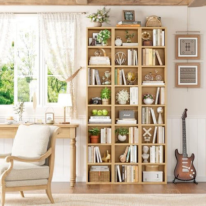 FOTOSOK 8-Tier Media Tower Rack, 11.6 X 9.3 X 71 Inches CD DVD Slim Storage Cabinet with Adjustable Shelves, Tall Narrow Bookcase Display Bookshelf for Home Office, Natural - color: Natural