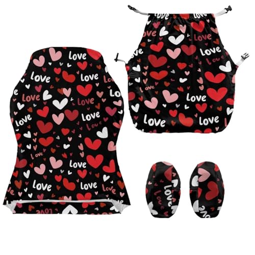 Gaming Chair Cover with Armrest Covers, Love Printed Computer Desk Chair Seat Slipcover Valentine's Day Decor Fits Most Office Racing Style Seats, Heart-Shaped Love Print - color: Heart-shaped Love Print