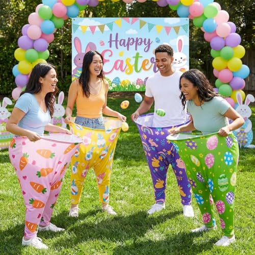 Easter Granny Pants Yard Game, 4 Pcs Outdoor Party Giant Granny Pants with 40 Pcs 2.4 Inch High-Bounce Easter Egg Balls, No Inflation Needed, Outdoor Toss Game for Backyard Family Reunion