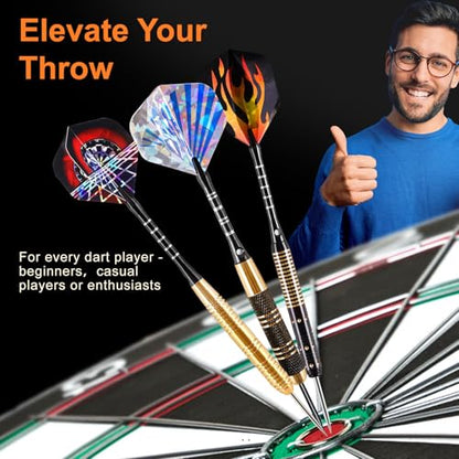 CHERAINTI Darts Metal Tip Set, Professional Steel Tip Darts, 20g 24g Pro Metal Tipped Dart Set for Dartboard with Brass Barrels, Aluminum Shafts, Extra Flights, Sharpener Tool Kit, and Carrying Case