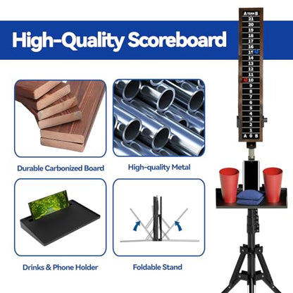 Cornhole Scoreboard With Drink Holder, Score Keeper Set and Accessories, Tracking Equipment for Outdoor Game