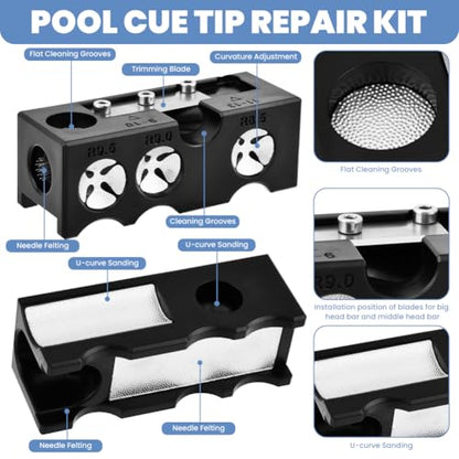 11-in-1 Billiards Pool Cue Tip Shaper, Pool Cue Tips Replacement Kit, Pool Cue Shaper, Pool Cue Tip Tool, Pool Cue Accessories for Replacement and Shaping Cue Tips