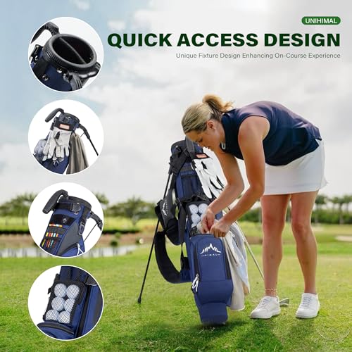 uniHimal Lightweight Par 3 Golf Bag - Small Golf Stand Bag with Dual Shoulder Straps, Cooler Pocket, Dust Cover, Pitch and Putt Bag for Driving Range - color: Blue