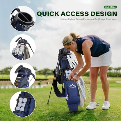 uniHimal Lightweight Par 3 Golf Bag - Small Golf Stand Bag with Dual Shoulder Straps, Cooler Pocket, Dust Cover, Pitch and Putt Bag for Driving Range - color: Blue