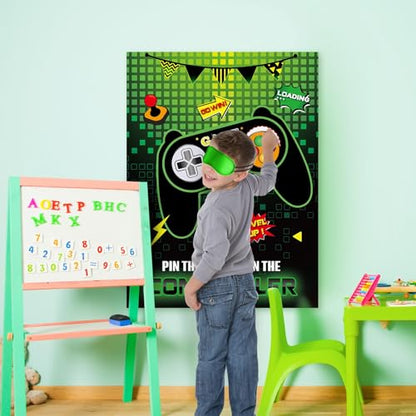 WERNNSAI Pin The Button on The Game - Gamer Party Decorations Birthday Games for Kids Party 21" x 28" Game Poster with 24 Sticker for Boys Gaming Night Birthday Wall Home Room Decorations - style: Video Game A