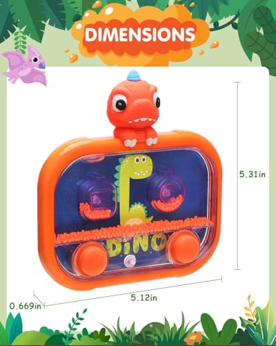 Handheld Water Game with Light – Water Ball Target Toy for Kids Ages 3+, Retro Fidget Toy, Screen-Free Car Travel Game, Road Trip Toy, Airplane Entertainment, Portable Autism-Friendly Gift - color: Orange Dinosaur