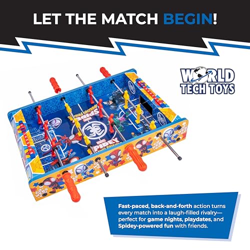 Marvel Spidey & Friends Foosball Table for Kids – Tabletop Soccer Game with Rod Handles, Ball & Players – Wooden Mini Game Table – Kids 4+