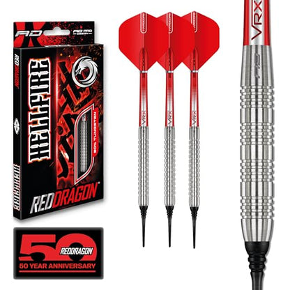RED DRAGON Hell Fire 20g Soft Tip Darts Set - 85% Tungsten Parallel Barrels, Hardcore Flights & Durable Shafts - Precision Darts for Electronic Dartboards