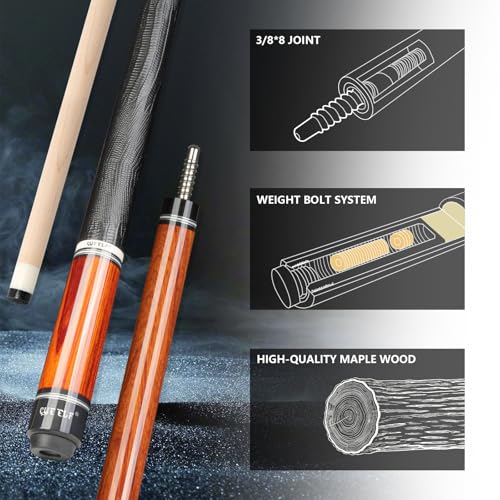 CUEELF Pool Cue Stick Low Deflection Hand-Made Inlay Billiard Cue 58'' Professional Billiard Pool Cue Stick for Adults-12.5mm Tip,3/8 * 8 Joint - color: WD-YH-SM-HM