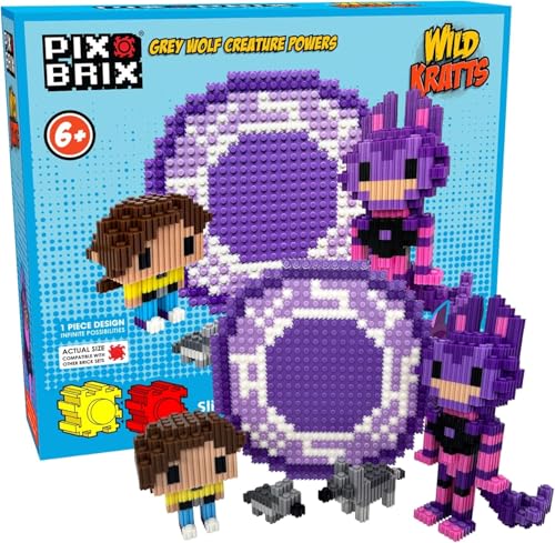 Pix Brix - Wild Kratts Toys Pixel Art Kit - Grey Wolf, 1278 Pieces - Patented Slide + Stack Pixel Puzzle Building Bricks, Build & Collect Wild Kratts Animals - Stem Toys, Ages 6 Plus - style: Grey Wolf
