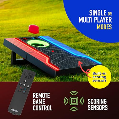 Electronic Cornhole Board Set, Auto Scoring, 1 Corn Hole Board, 1 Remote & 8 Bean Bags, Outdoor & Camping Games Gift Ideas, Birthday Gifts for Kids Teens Adults Boys Girls, 8-12 Year Old Boy Gifts