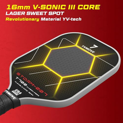 YVmove USAPA Approved Raw Carbon Fiber Pickleball Paddle, 16mm Thermoformed Pickleball Racket with High Spin & Extended Grip, Professional Pickleball Paddle for Control and Power - color: Pure Black
