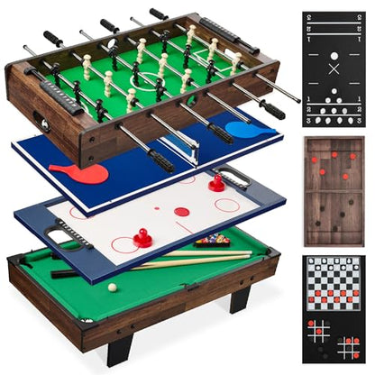 Best Choice Products Multi-Game Table Series – Interactive Game Tables for Kids with Foosball, Air Hockey, Billiards, Ping Pong & More | Childrens - color: 11-in-1 Dark Wood