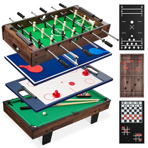 Best Choice Products Multi-Game Table Series – Interactive Game Tables for Kids with Foosball, Air Hockey, Billiards, Ping Pong & More | Childrens - color: 11-in-1 Dark Wood
