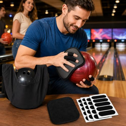 RAINFLOW 18PCS Bowling Accessories for Men Women - 1PC Bowling Ball Bag,1PC Towel and 16PCS Thumb Tape,Black BowlingBall Cleaner and Polisher