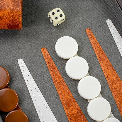 15 Inch Travel Backgammon Set for Adults, Classic Board Game with Premium PU Leather Case, Portable Strategy Backgammon Game Set, Brown - color: Brown