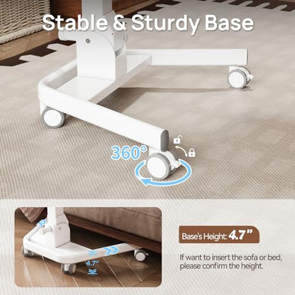 Foldable Mobile Standing Desk, 90 Tiltable Rolling Standing Desk, Height Adjustable Portable Laptop Workstation for Home Office, Easy to Fold, White - color: White