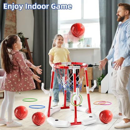 JUKUDAHU Swimming Pool Basketball Hoop Toy for Kids 2 3 4 5 6 Years Old - Floating Pool Basketball Game Toys with 4 Balls Air-Pump, Outdoor Play, Poolside Summer Water for Boys Girls Age 4-8-12 (Red) - color: Red