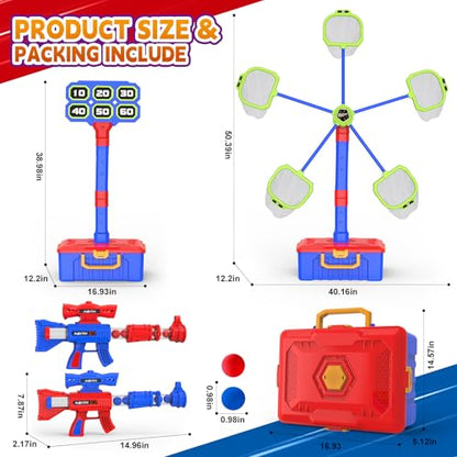 2 IN 1 Shooting Game Toys For 5 6 7 8 Year Old Kids, Moving Standing Shooting Target & 2 PCS Foam Ball Popper Air Toy Guns, 24 Foam Balls, 2 Player Boy Toys For Boy Kids, Gifts for Boys and Girls