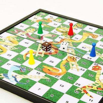 Travel Board Games Small Magnetic Snakes and Ladders Board Game 9.7 Inches Portable Folding Board