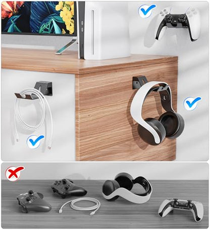 OIVO Controller & Headset Wall Mount Holder Stand, Foldable Headphone Stand, Gaming Controller Holder Hanger Hook, Universal Storage Organizer Controller/Earphone/Game Accessories-5 Packs - color: 4 X Controllers Holder & 1 X Headset Holder