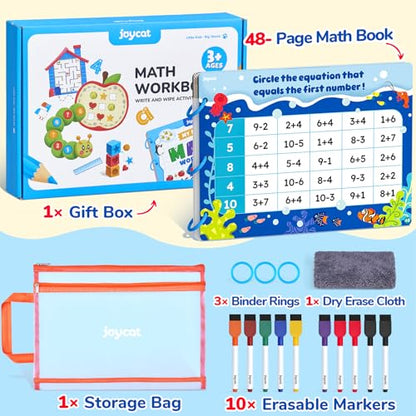 JoyCat Math Busy Book for Toddlers — Reusable Preschool Workbook with 10 Dry-Erase Markers, Number Tracing & Counting Activity Book for Kids Ages 3–8, Kindergarten Learning Activities, Travel-Ready - style: 5. Math