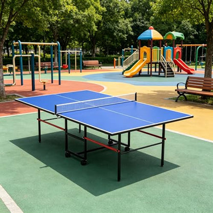 8FT Table Tennis Table with Net, Indoor/Outdoor Professional Ping Pong Table for Kids Adults, Folding Ping Pong Table, Complete Set with Paddles and Balls, School Playground Game Table - color: Blue