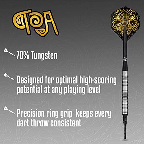 Shot! Darts Soft Tip TOA, 70% Tungsten Barrels, Center Weighted, Pro Throwing Darts for Maximum Aerodynamics Handcrafted Professional Dart Set and Flights Made in New Zealand, Plastic Tip Bar Darts