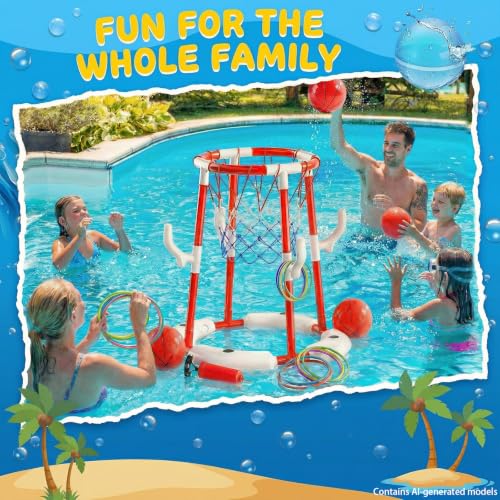 Pool Basketball Hoop,Floating Basketball Hoop,2-In-1 Floating Pool Toys Ring Game With 4 Balls And Pump, Outdoor Summer Water Toy,Chritmas Birthday Gift For 3 4 5 6 7 8 9 10Year Old Boy Girl (Red) - color: Red