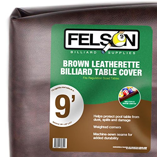 Felson Billiard Supplies Leatherette 9-Foot Pool Table Cover – Durable Brown Synthetic Leather, Water & Dust Resistant, for Standard 9-Ft Tables, Stylish Protection for Game Rooms