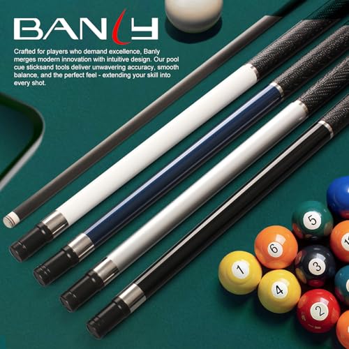 Banly Carbon Fiber Pool Cue Stick - Billiard Pool Stick for Adults, Low Deflection Pool Stick with Metal Ring Professional Cue Stick with Box Case - color: Silver