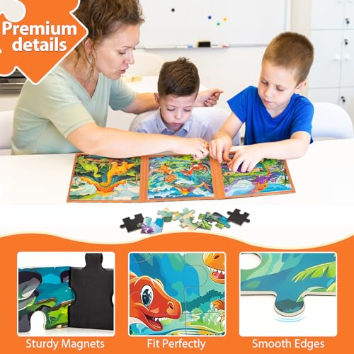 Magnetic Puzzles for Toddlers 3-5, Dinosaur Puzzles for Kids 4-6, Travel Puzzles for Kids Ages 5-8 Toys Games Gifts for Boys Girls Ages 3 4 5 6 in Car Airplane Kids Puzzles for Road Trip - style: Dinosaur