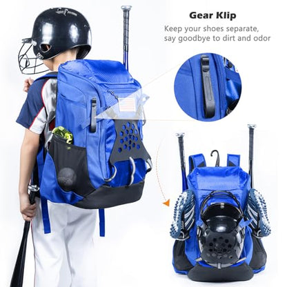| Baseball Bag Softball Bat Bag, Double-layer Baseball Backpack Adult with Gear Klip To Hold Baseball Glove, Baseball Essential Gear, Youth Baseball Bag for Boys, Girls, Baseball Accessories - color: Blue