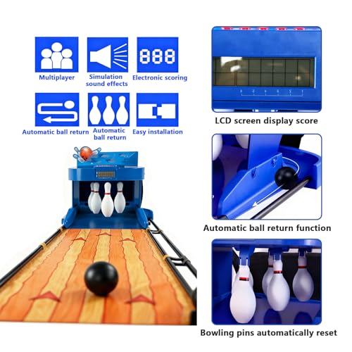 Electronic Bowling Alley Game Set Portable with Auto Scoring & Automatic Reset Lighting Simulation Sound Effect - Foldable Design with 6 Pins 2 Balls for Home Family Bonding Activities 2m/78.7in - size: 2m/78.7in