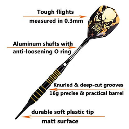ONE80 Soft Tip Darts Set, 16grams, 12 Pack Steel/Brass Barrel, with Extra Flights, Aluminum Shafts, Flight Protectors and Tool Kit … - style: Steel barrel Pack