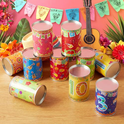 Jingmore Fiesta Mexican Party Games Tiki Can Toss Game Bean Bag Toss with 10 Tin Cans and 3 Bean Bag for Cinco De Mayo Taco Party Supplies Indoors Outdoors Activities - style: Fiesta Mexican