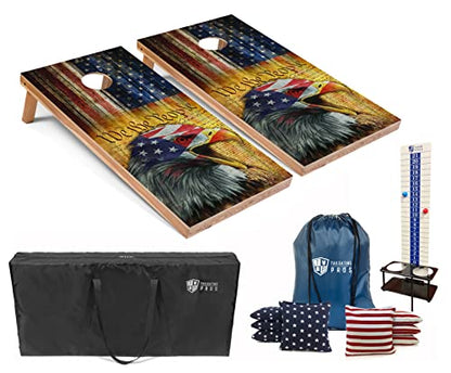 Tailgating Pros Cornhole Boards - 4'x2' Regulation Boards w/Carrying Case, Score Keeper, & Set of 8 Corn Filled Bags w/Tote - size: 4'x2' Boards, style: We the People