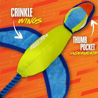 Nerf Dog 16.5in Nylon Ultraplush Crinkle Wing Launching Duck Dog Toy - Green/Light Blue - color: Green / Blue
