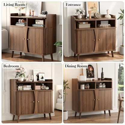 Decofy 39" Buffet Sideboard Cabinet, Mid Century Modern Console Cabinet with Roller Shutter Sliding Doors & Adjustable Shelves for Kitchen Cabinets, Living Room, Entryway, Coffee Bar Cabinet (Walnut) - color: Walnut