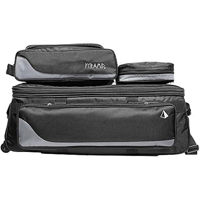 Pyramid Path Triple Tote Roller Plus Bowling Bag with Detachable Shoe Bag (Fits US Mens Size 15), Accessory and Side Pocket, Lightweight Travel Design - color: Black/Silver