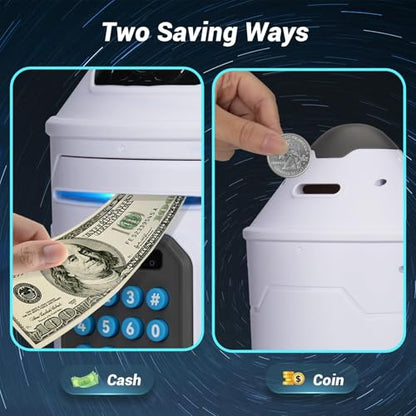GONINO Piggy Bank for Boys, Electronic Kids Safe Money Bank with Password & Face ID Simulation, Rocket Ship ATM Piggy Bank for Real Money, Kids Bank Birthday Gifts for Boys Ages 5-12