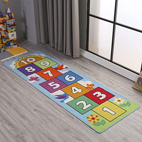 Hop and Count Hopscotch Rug, Kids Floor Play Area Rug Game Carpet Crawl Jump Mat, Children Numbers Learning Non-Slip Rug, Great for Ages 3 to 7 Boys Girls, Home Decor, 26''x55'' - size: 26''x55'' (66x140cm)