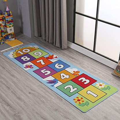 Hop and Count Hopscotch Rug, Kids Floor Play Area Rug Game Carpet Crawl Jump Mat, Children Numbers Learning Non-Slip Rug, Great for Ages 3 to 7 Boys Girls, Home Decor, 26''x55'' - size: 26''x55'' (66x140cm)