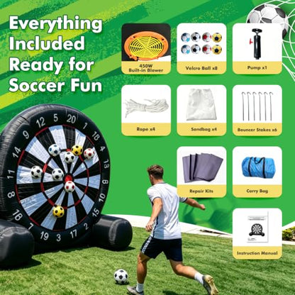 10FT 2-in-1 Inflatable Soccer Dart Board for Adult with Built-in Electric Blower, Dual Use Kick Dart Game & Backyard Outdoor Movie Projection Screen,20+ Game Modes for Yard Party Carnival