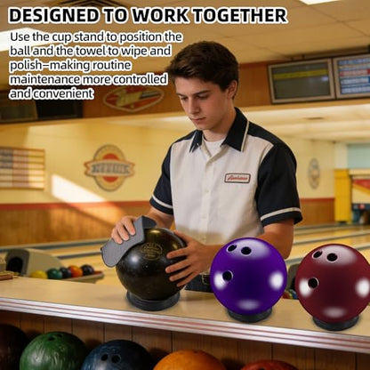 TonGass Bowling Ball Cup Stand with Microfiber Bowling Ball Towel, Bowlings Cup Holder for Cleaning, Polishing & Storage, 10" x 8" Bowlings Shammy Pad with Easy-Grip Dots for Balls Care - 1+1 Pack
