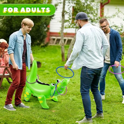 Civaner Alligator Inflatable Ring Toss Crocodile Game, Each Include 22" Inflatable Alligator Blow up Crocodile and 8 Rings, Alligators Party Decorations for Carnival Activities Safari