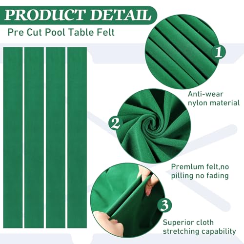 Mixweer Billiard Cloth for 8 ft Pool Table Pre Cut Felt with 6 Cloth Strips and 6 Pool Table Rubber Bumpers for Bars, Clubs, Hotels Replacement - color: Green