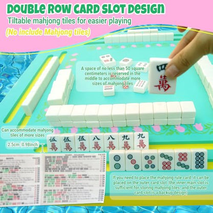 Floating Mahjong Table for Pool - Double-Sided Water Game Tray with Mahjong & Poker Card Playing Surfaces, Swimming Pool and Hot Tub Floating Board for Adults, Lake, Beach