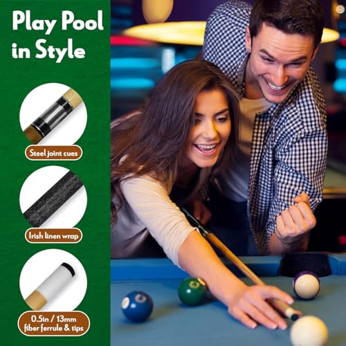 Pool Stick Set of 4. 2-Piece Cue Sticks Made from Hardwood Canadian Maple Wood in 4 Billiards Accessories